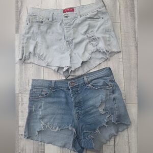 Guess Set Distressed Light Blue Denim Cutoff Shorts - Women's